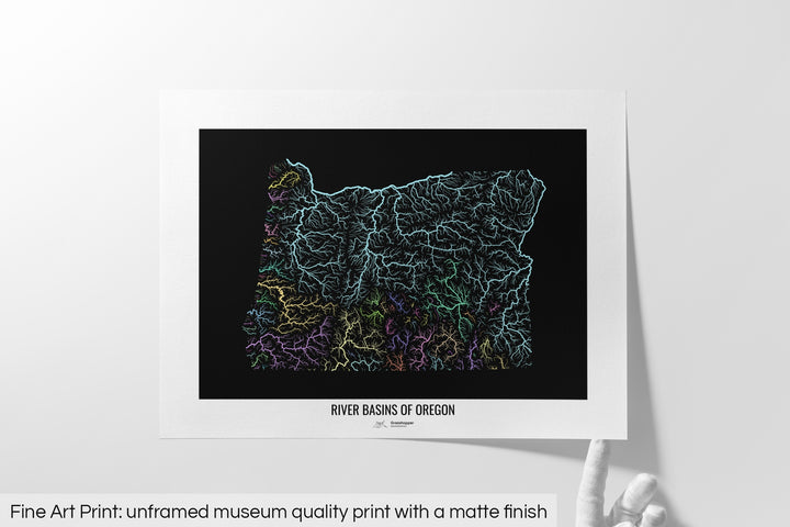 Oregon - River basin map, pastel colours - Wall Art