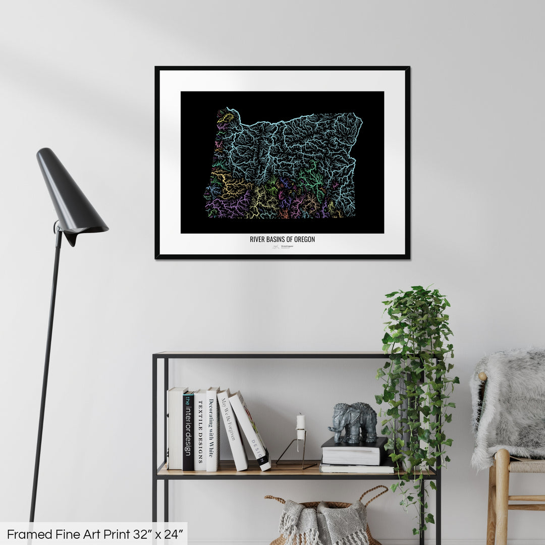 Oregon - River basin map, pastel colours - Wall Art