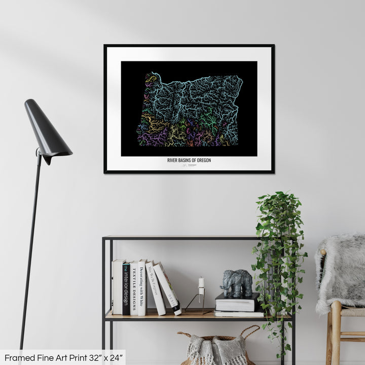 Oregon - River basin map, pastel colours - Wall Art