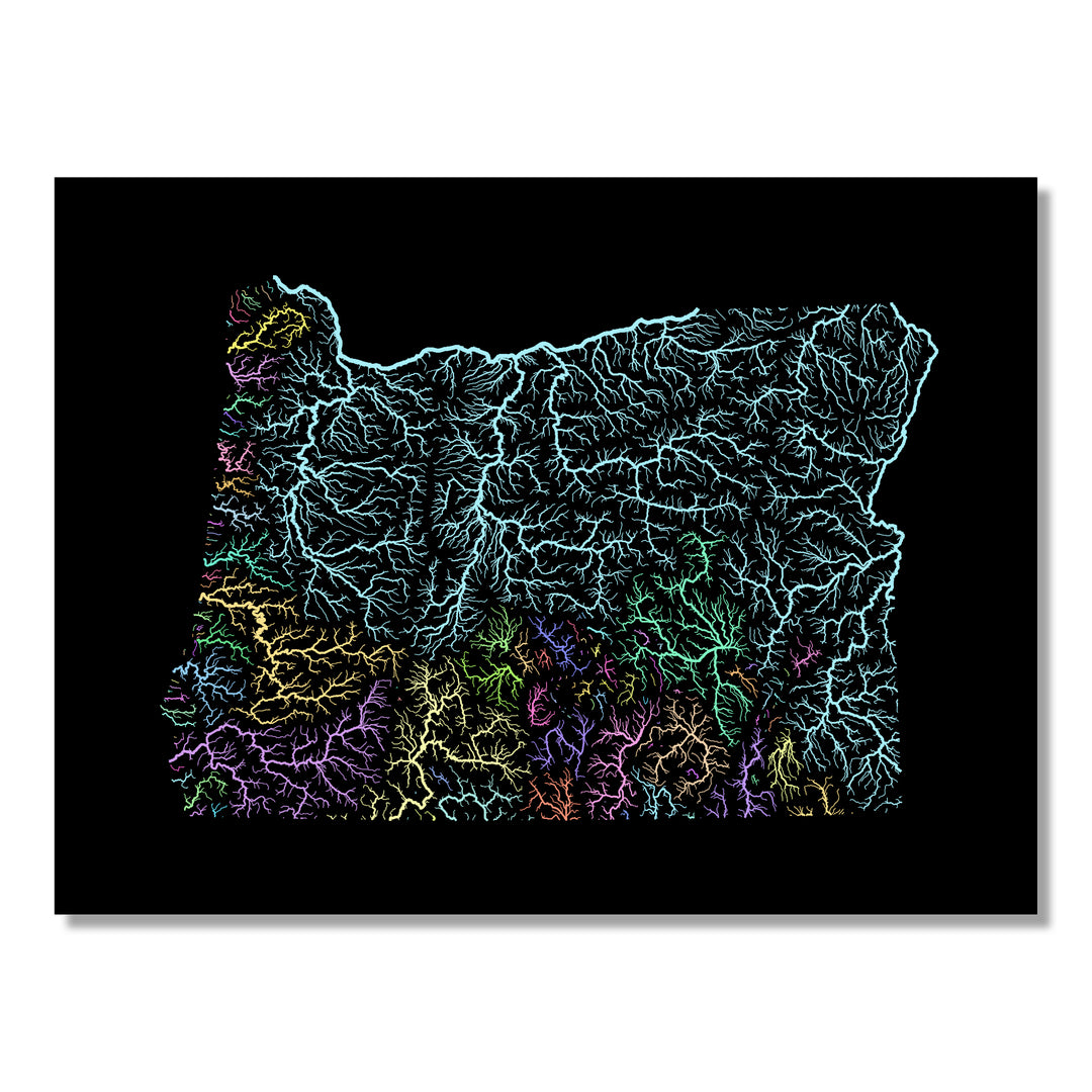 Oregon - River basin map, pastel colours - Wall Art