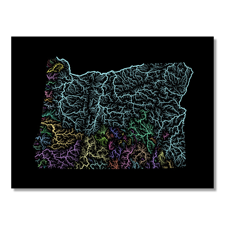 Oregon - River basin map, pastel colours - Wall Art