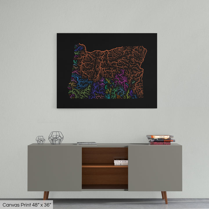 Oregon - River basin map, rainbow colours - Wall Art