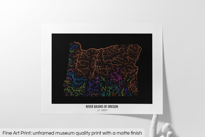 Oregon - River basin map, rainbow colours - Wall Art