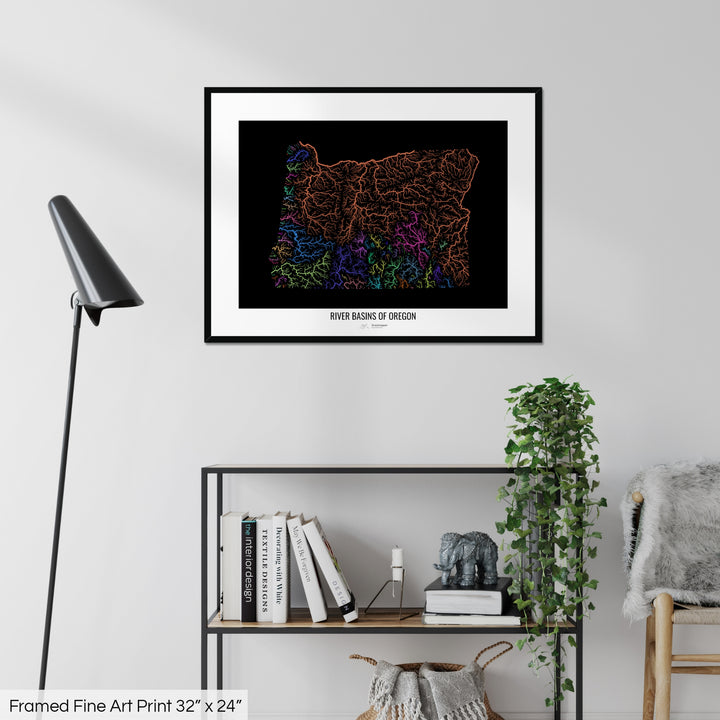 Oregon - River basin map, rainbow colours - Wall Art