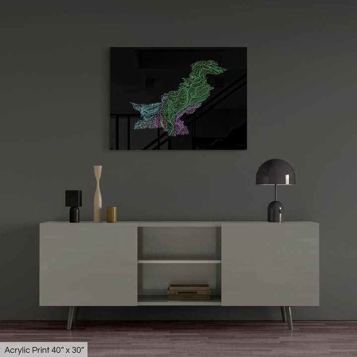 Pakistan - River basin map, pastel colours - Wall Art