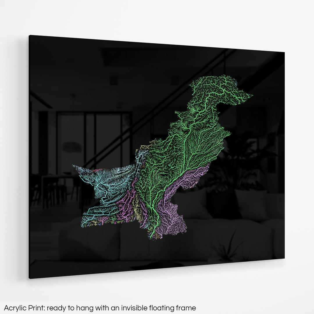 Pakistan - River basin map, pastel colours - Wall Art