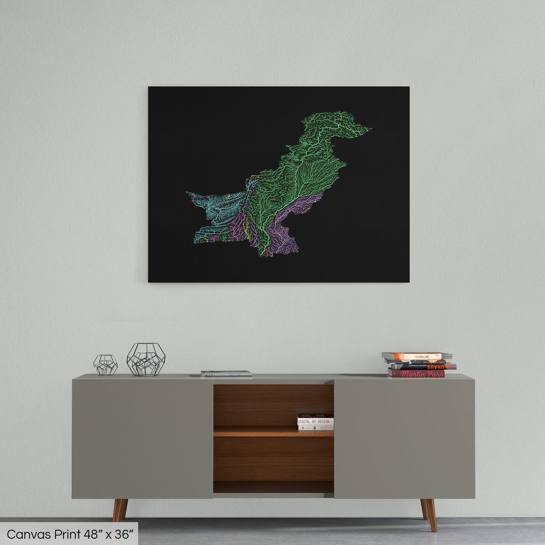 Pakistan - River basin map, pastel colours - Wall Art