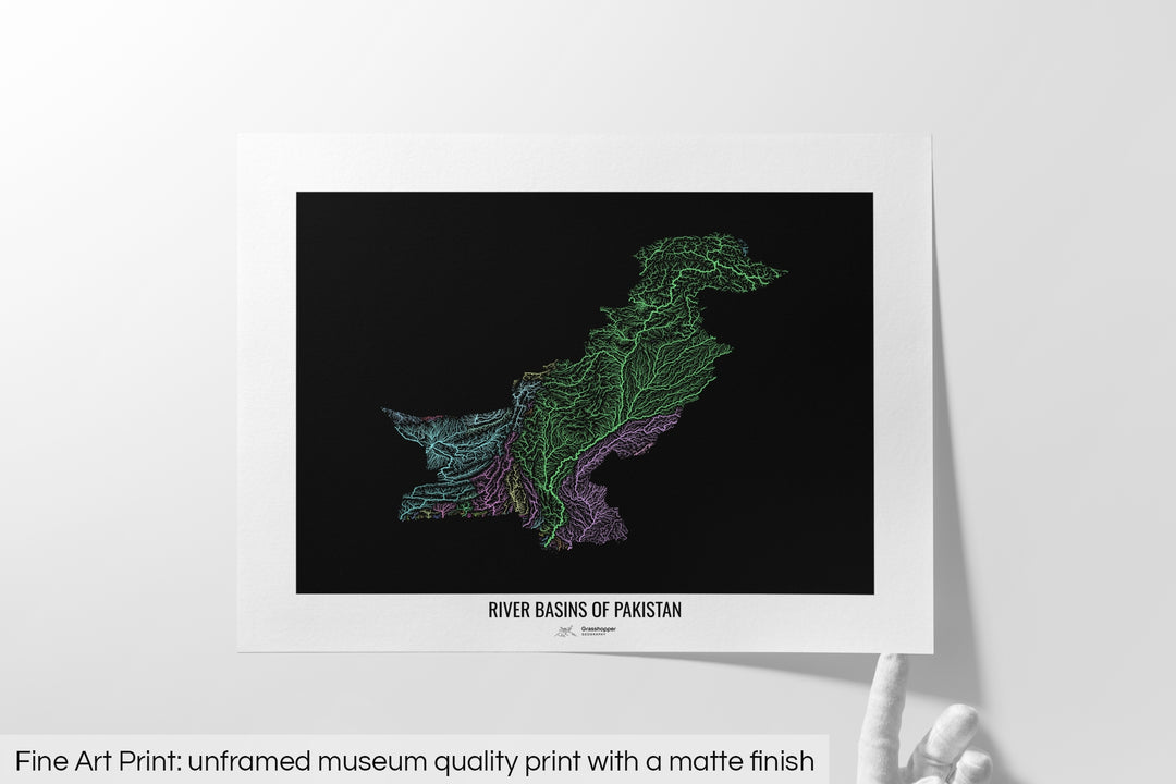 Pakistan - River basin map, pastel colours - Wall Art