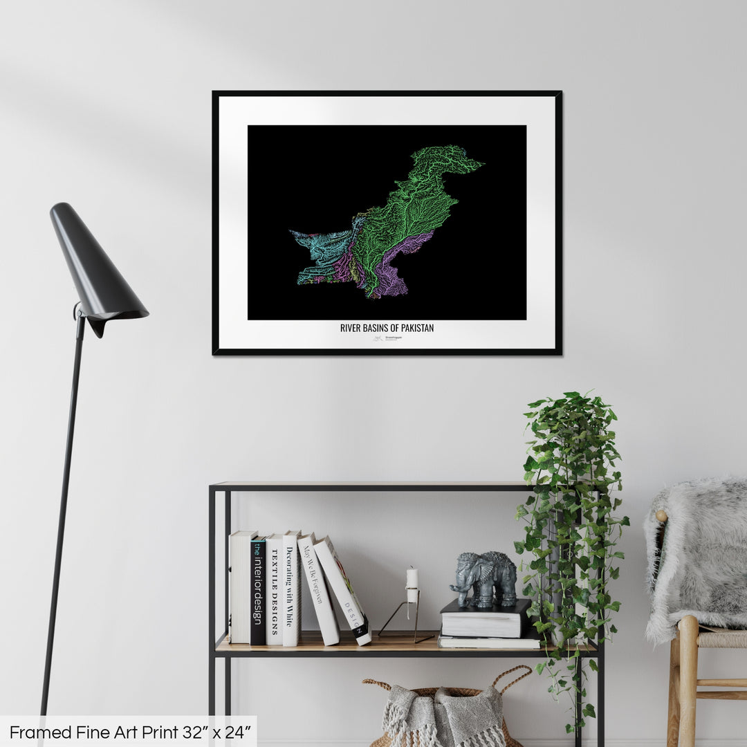 Pakistan - River basin map, pastel colours - Wall Art