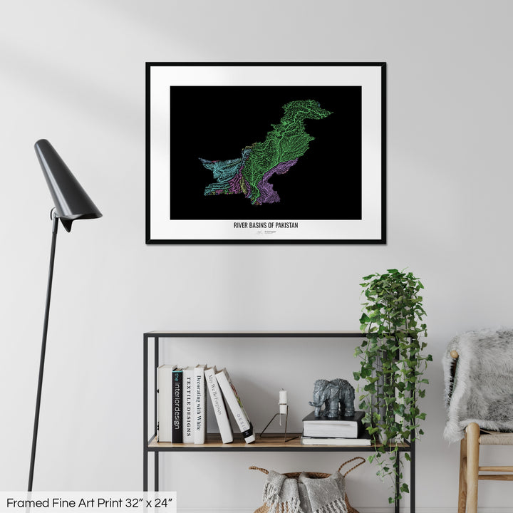Pakistan - River basin map, pastel colours - Wall Art