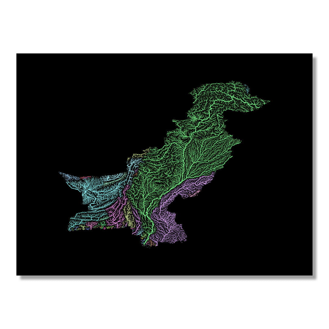 Pakistan - River basin map, pastel colours - Wall Art