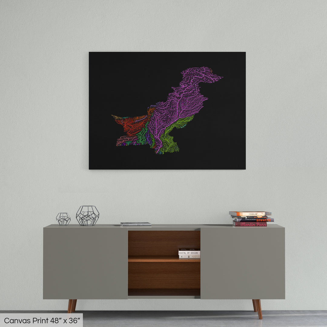 Pakistan - River basin map, rainbow colours - Wall Art