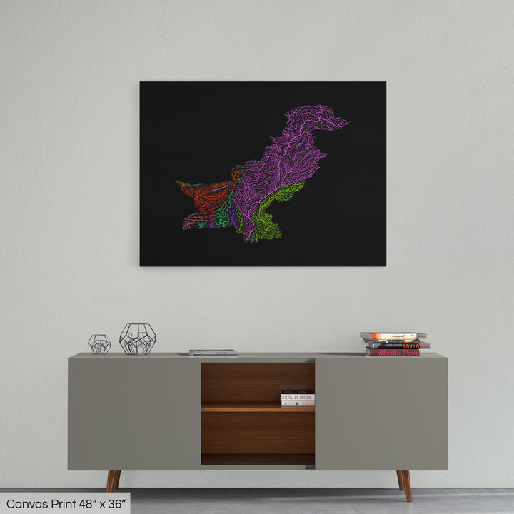 Pakistan - River basin map, rainbow colours - Wall Art