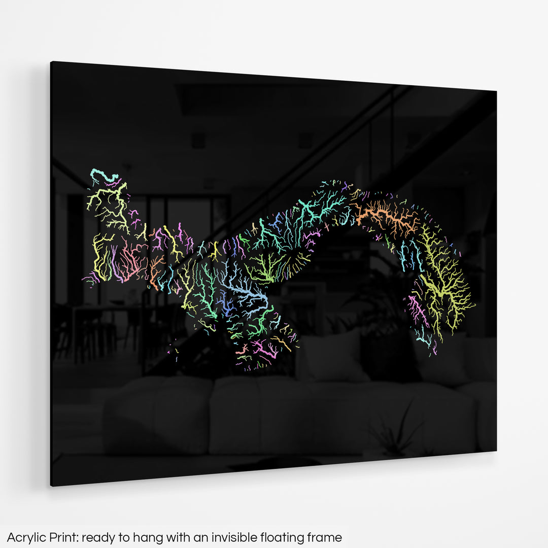Panama - River basin map, pastel colours - Wall Art