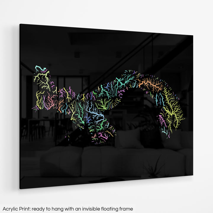 Panama - River basin map, pastel colours - Wall Art