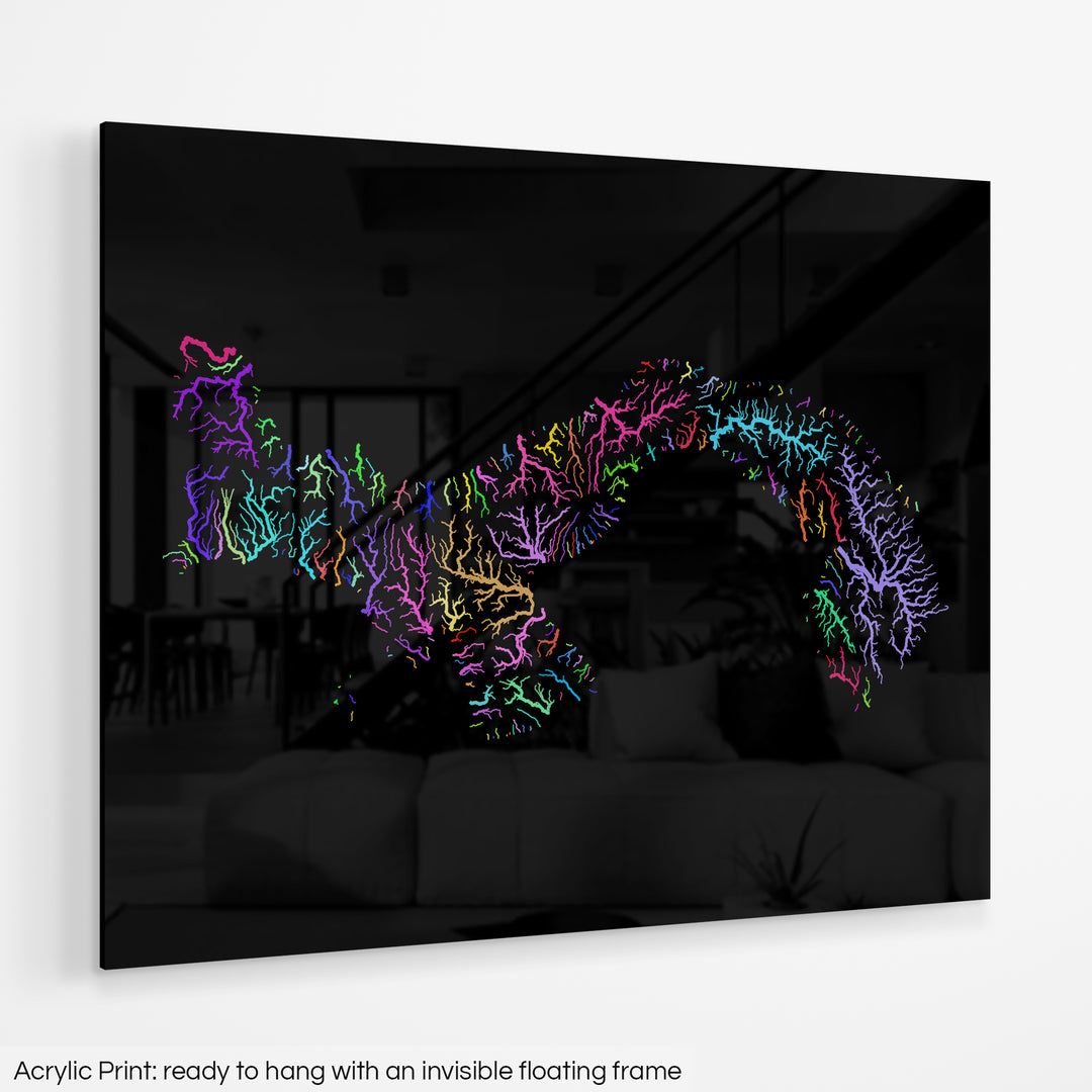 Panama - River basin map, rainbow colours - Wall Art