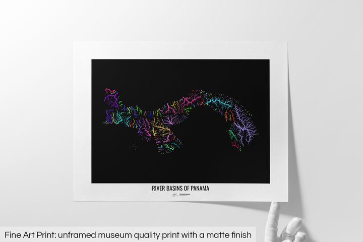 Panama - River basin map, rainbow colours - Wall Art