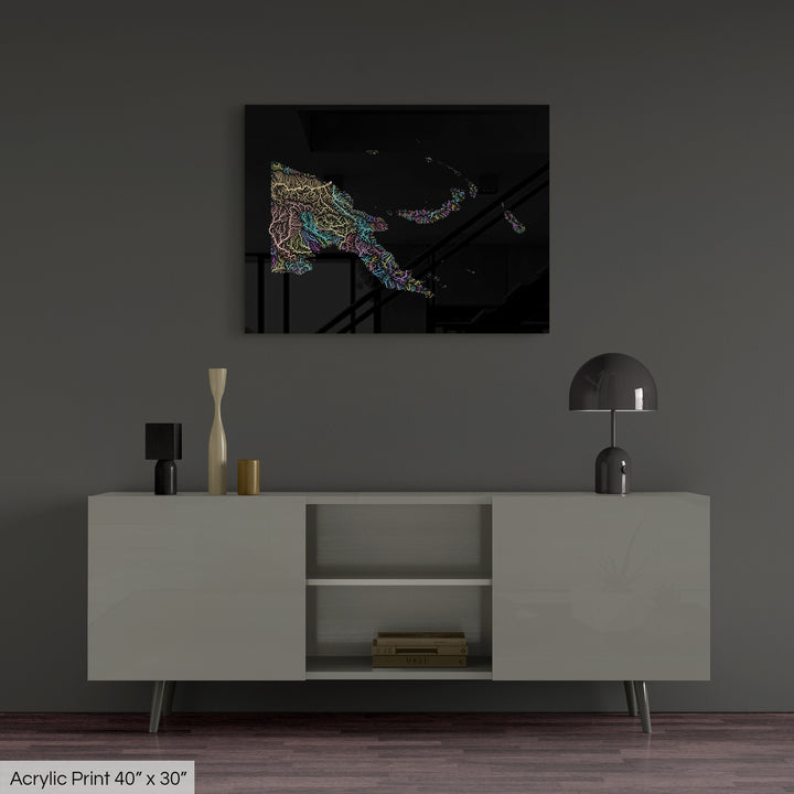 Papua New Guinea - River basin map, pastel colours - Wall Art