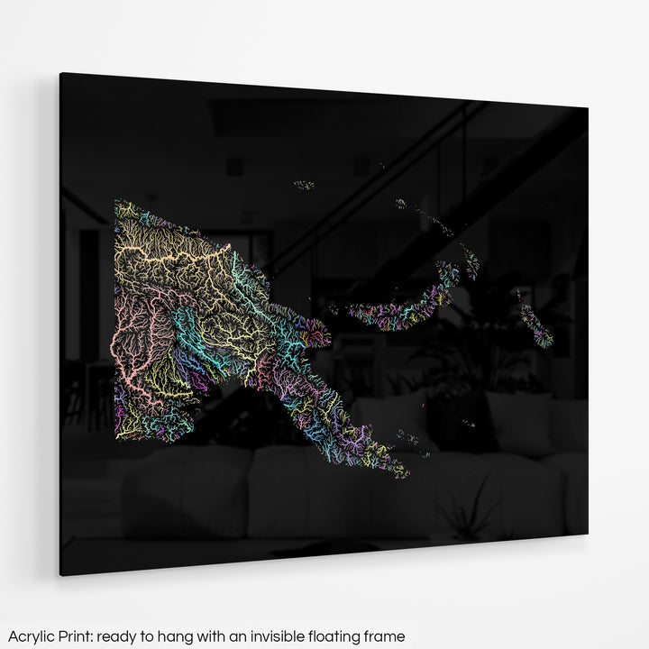 Papua New Guinea - River basin map, pastel colours - Wall Art
