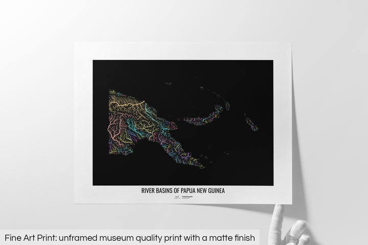 Papua New Guinea - River basin map, pastel colours - Wall Art