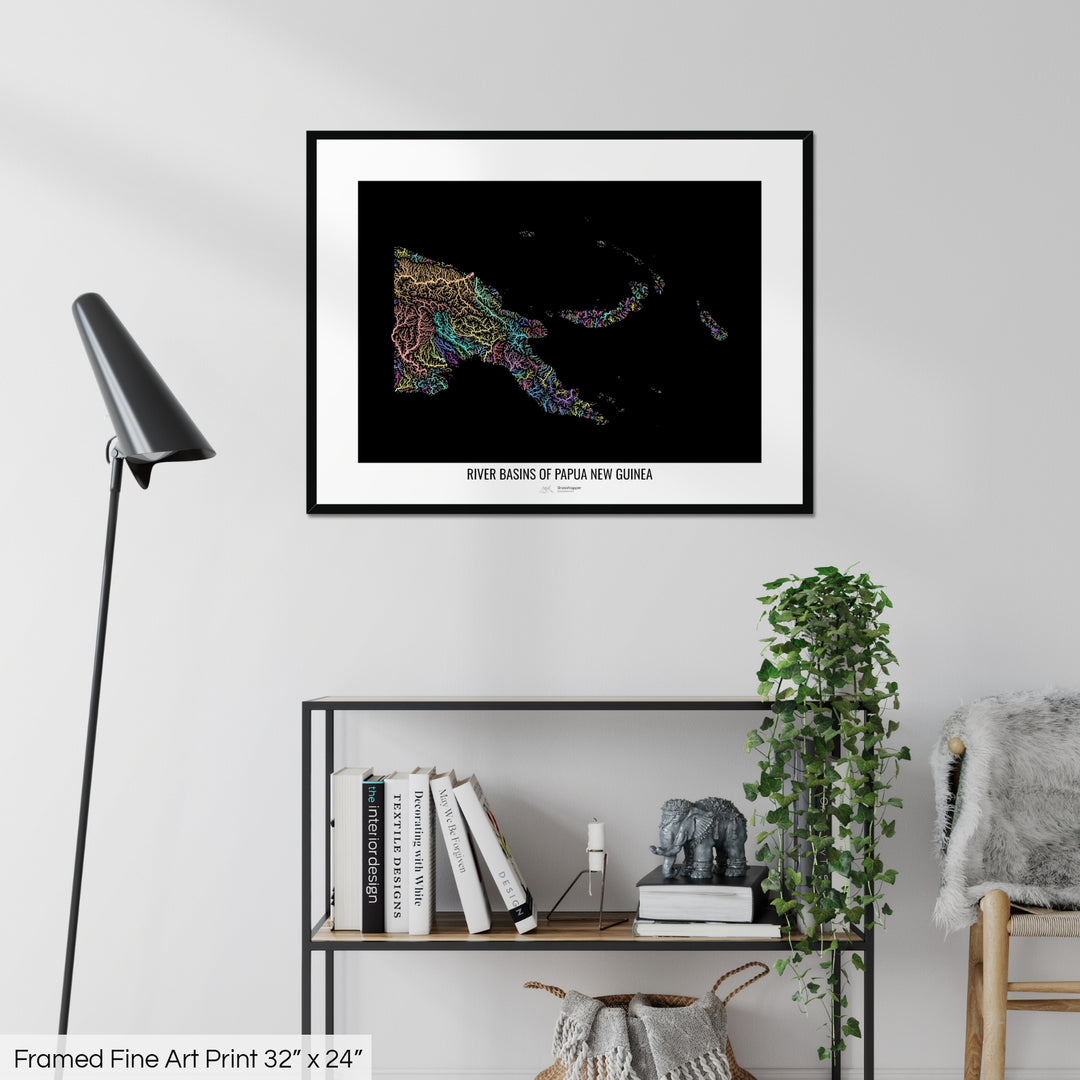 Papua New Guinea - River basin map, pastel colours - Wall Art