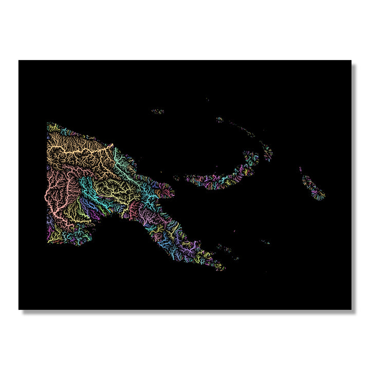 Papua New Guinea - River basin map, pastel colours - Wall Art