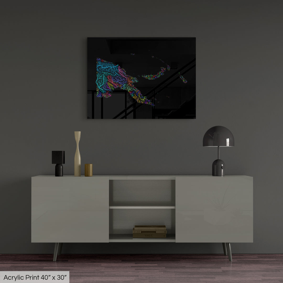 Papua New Guinea - River basin map, rainbow colours - Wall Art