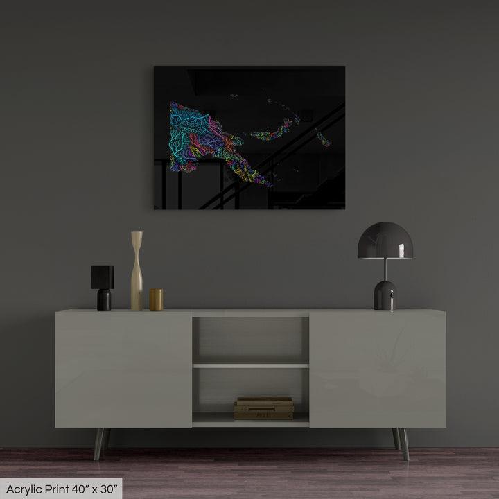 Papua New Guinea - River basin map, rainbow colours - Wall Art