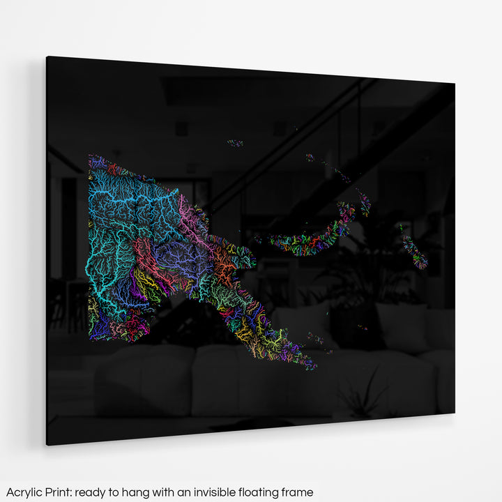 Papua New Guinea - River basin map, rainbow colours - Wall Art