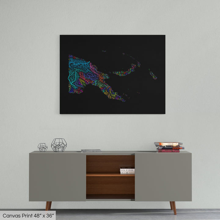 Papua New Guinea - River basin map, rainbow colours - Wall Art