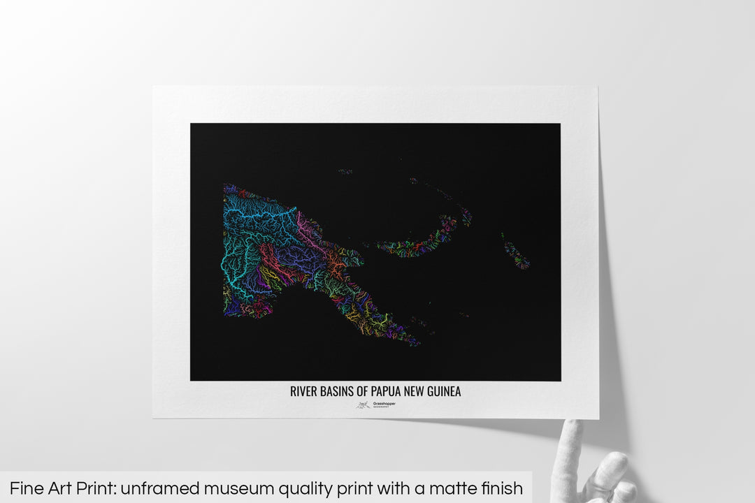 Papua New Guinea - River basin map, rainbow colours - Wall Art