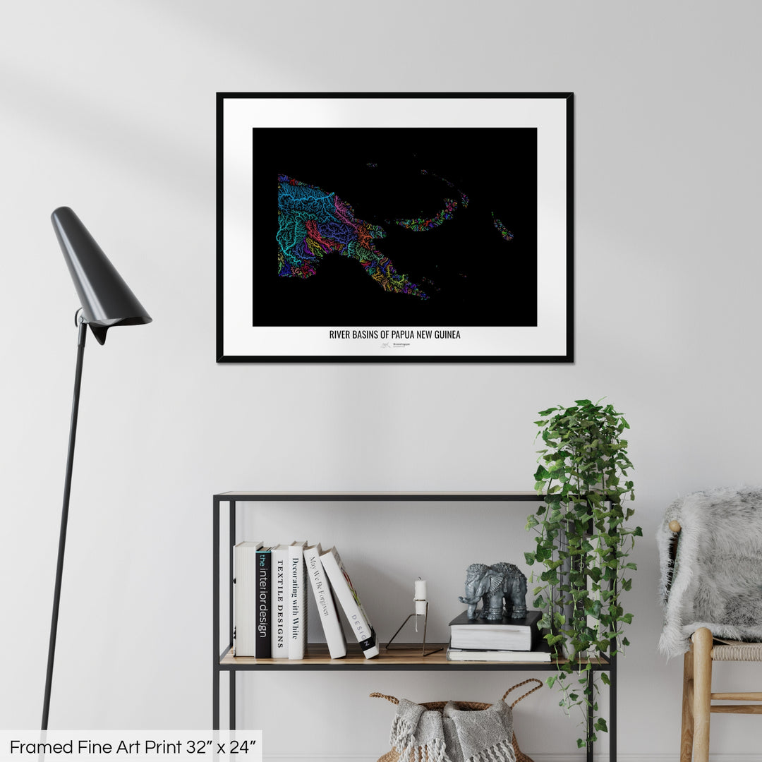 Papua New Guinea - River basin map, rainbow colours - Wall Art