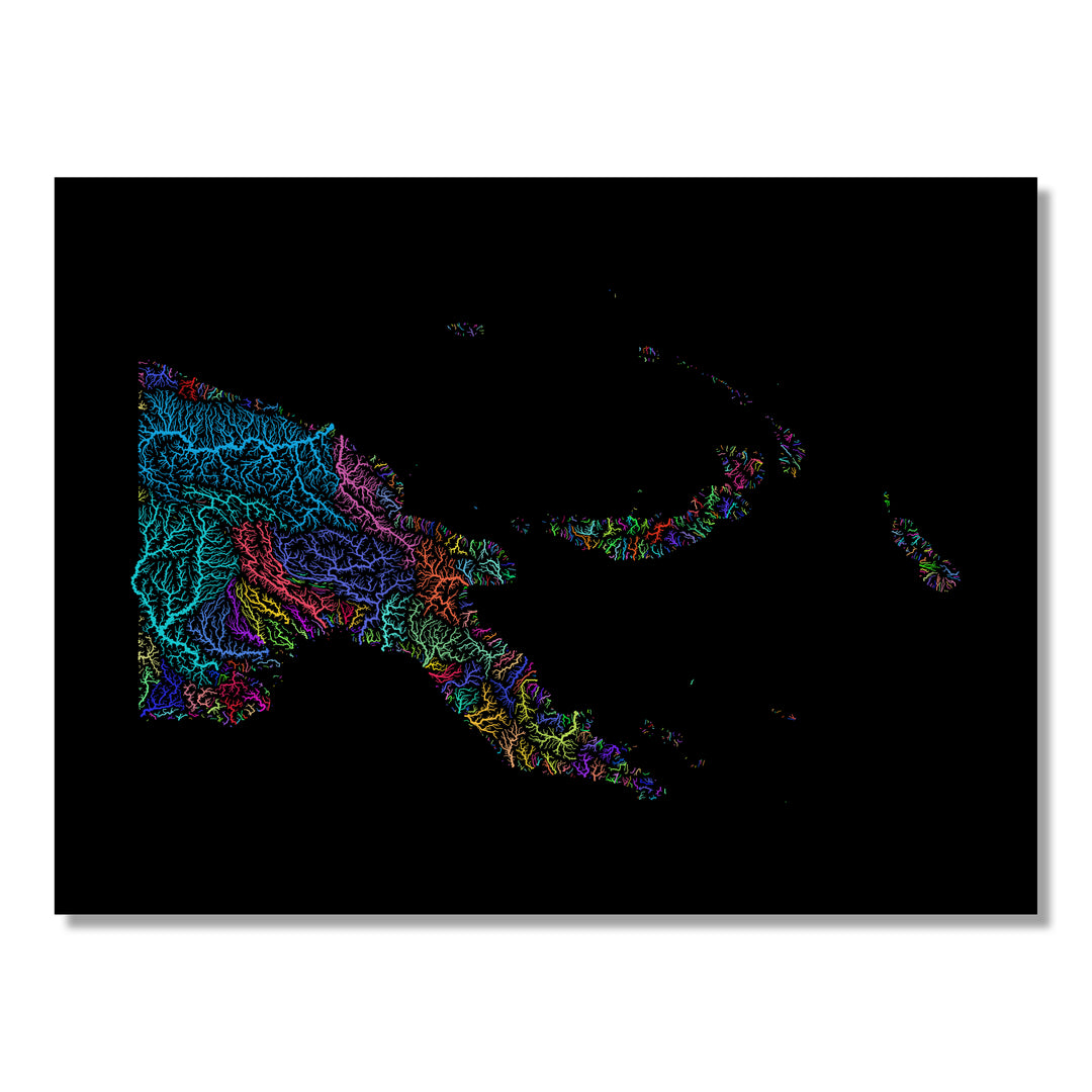 Papua New Guinea - River basin map, rainbow colours - Wall Art