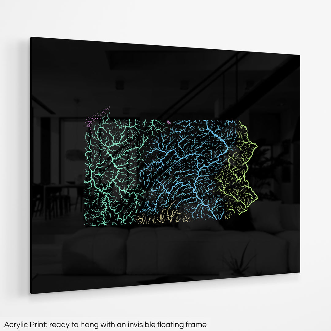 Pennsylvania - River basin map, pastel colours - Wall Art