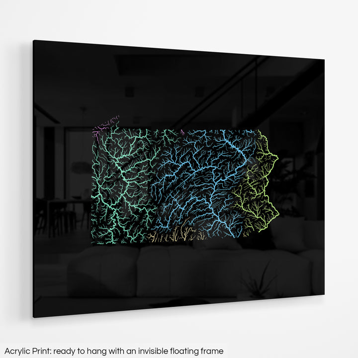 Pennsylvania - River basin map, pastel colours - Wall Art