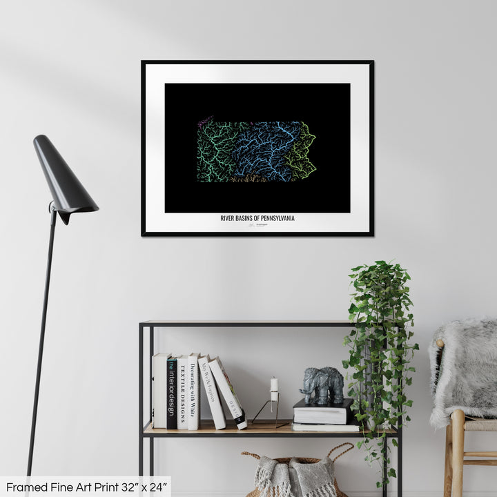 Pennsylvania - River basin map, pastel colours - Wall Art