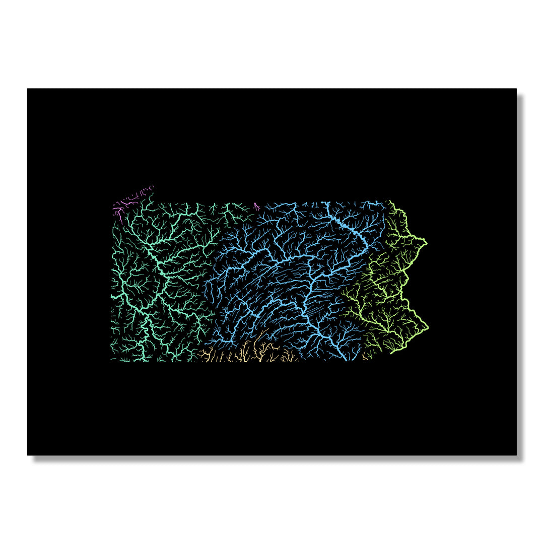 Pennsylvania - River basin map, pastel colours - Wall Art