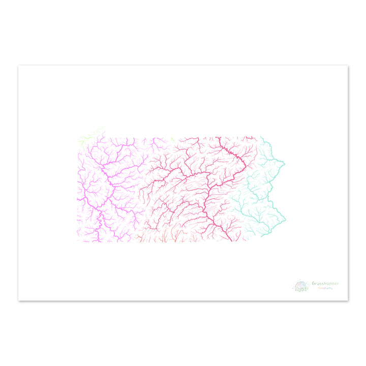 Pensilvânia - Mapa da bacia hidrográfica, pastel sobre branco - Impressão de belas artes