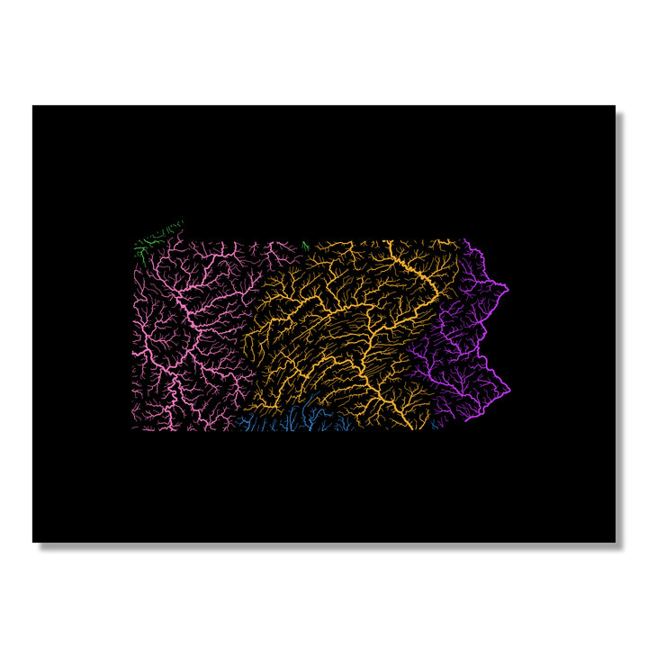 Pennsylvania - River basin map, rainbow colours - Wall Art