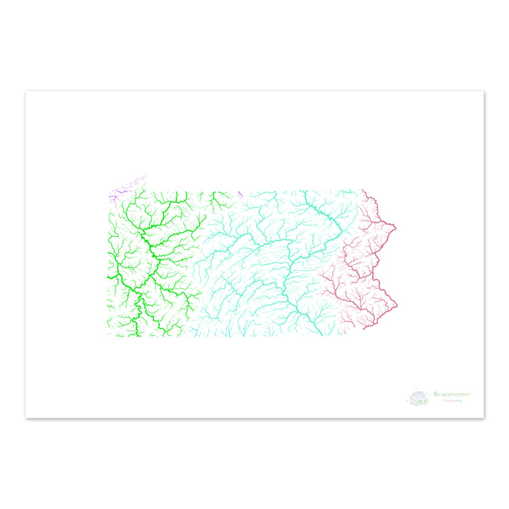 Pennsylvania - River basin map, rainbow on white - Fine Art Print