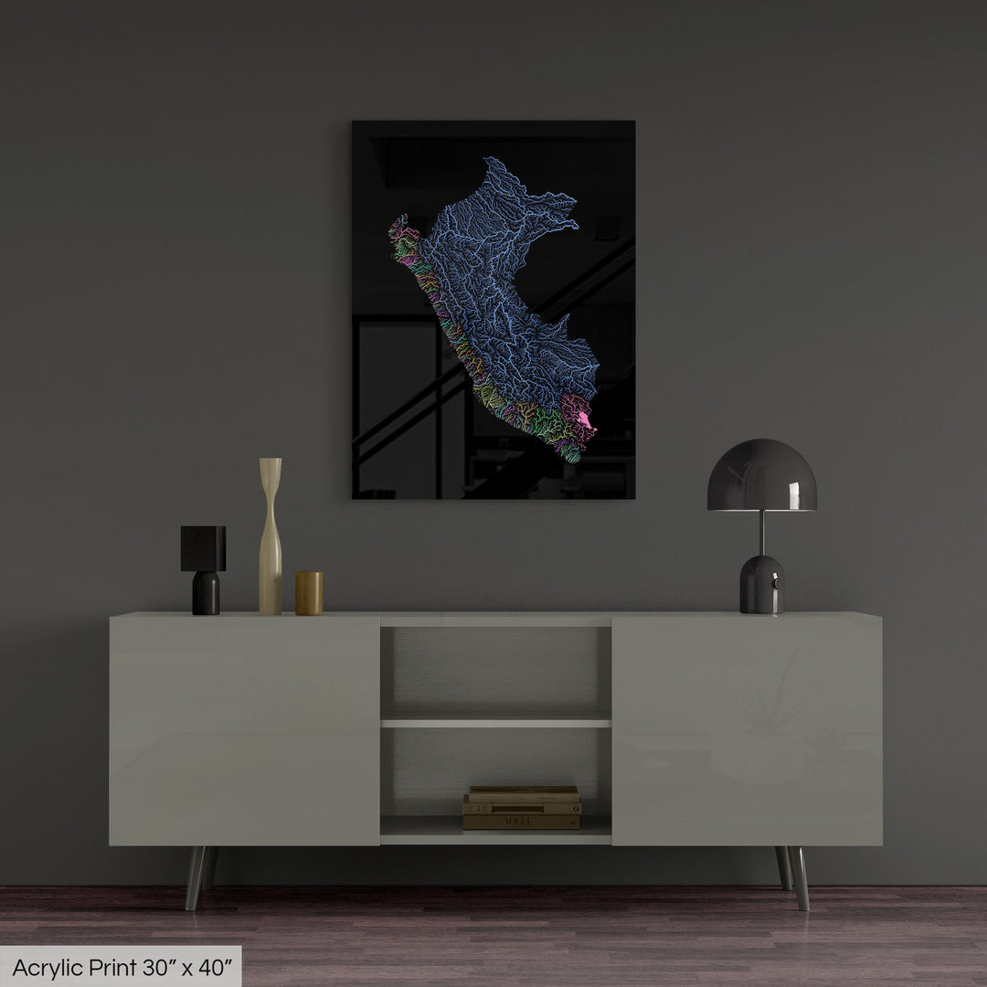 Peru - River basin map, pastel colours - Wall Art