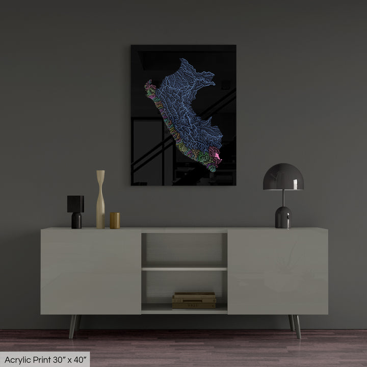 Peru - River basin map, pastel colours - Wall Art