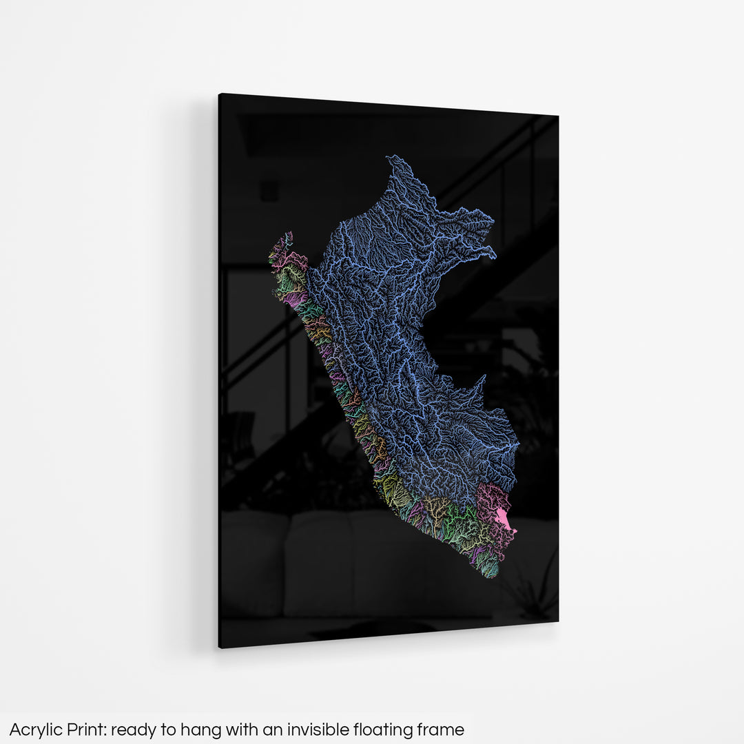 Peru - River basin map, pastel colours - Wall Art