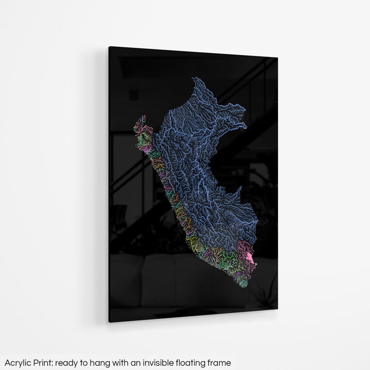 Peru - River basin map, pastel colours - Wall Art