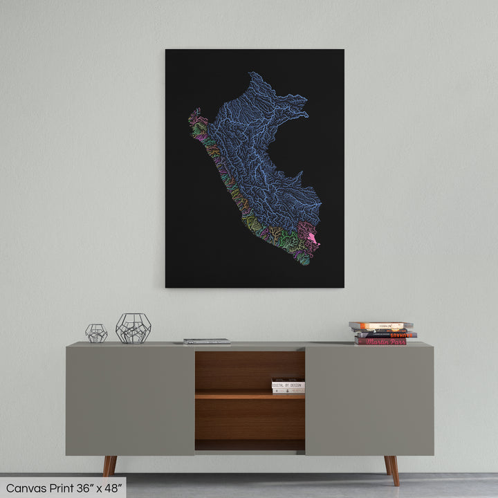 Peru - River basin map, pastel colours - Wall Art