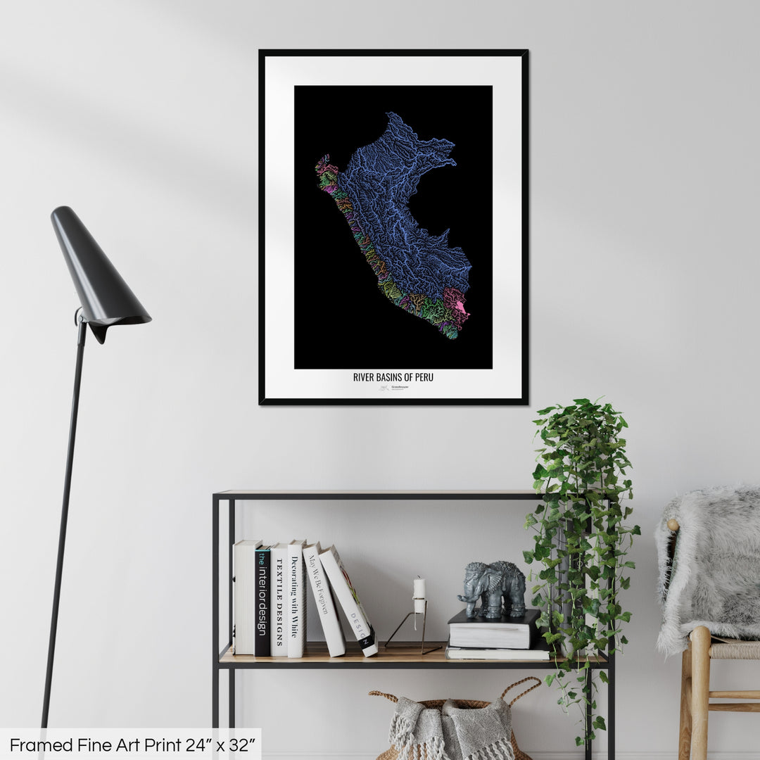 Peru - River basin map, pastel colours - Wall Art