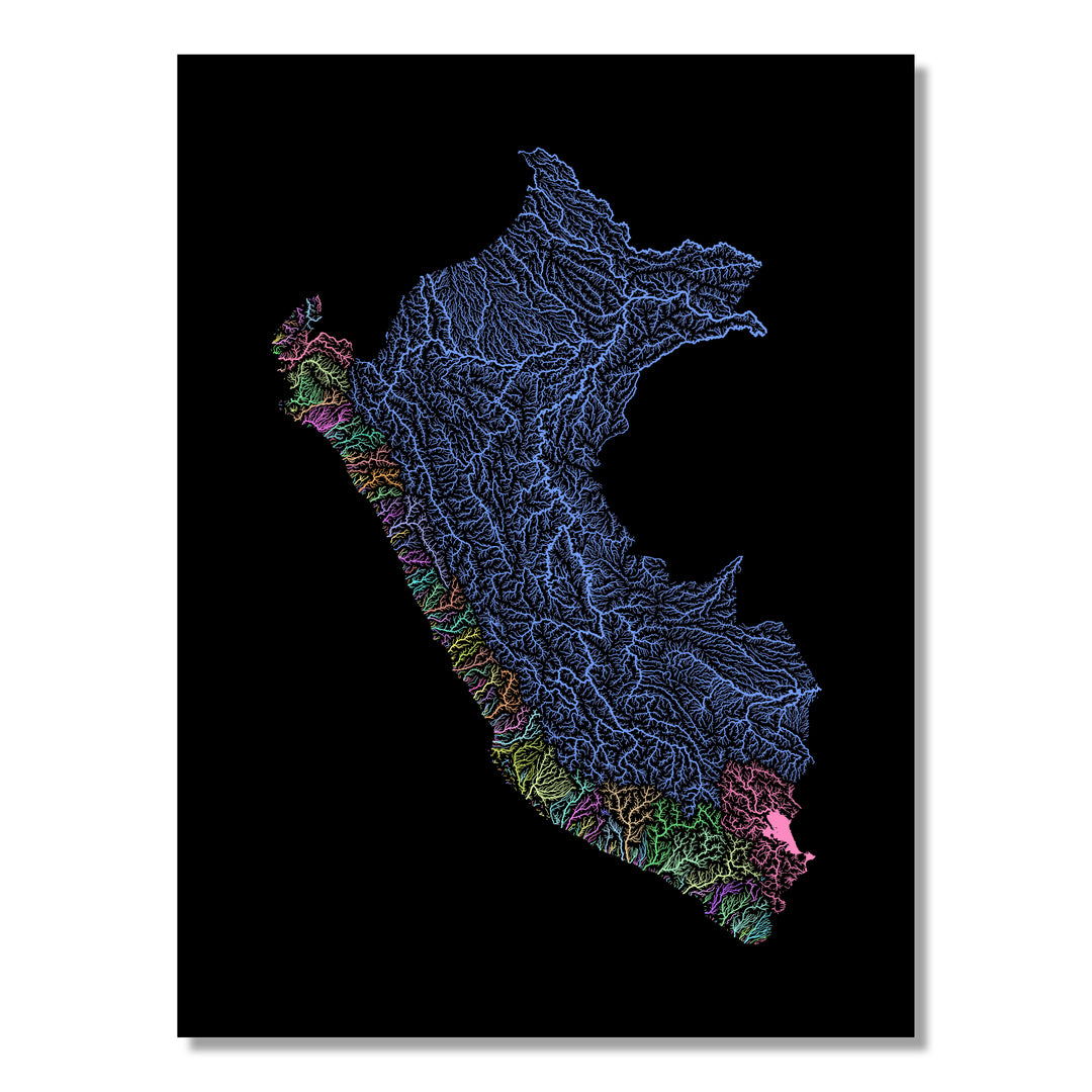 Peru - River basin map, pastel colours - Wall Art