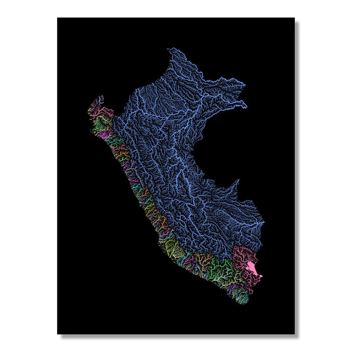 Peru - River basin map, pastel colours - Wall Art