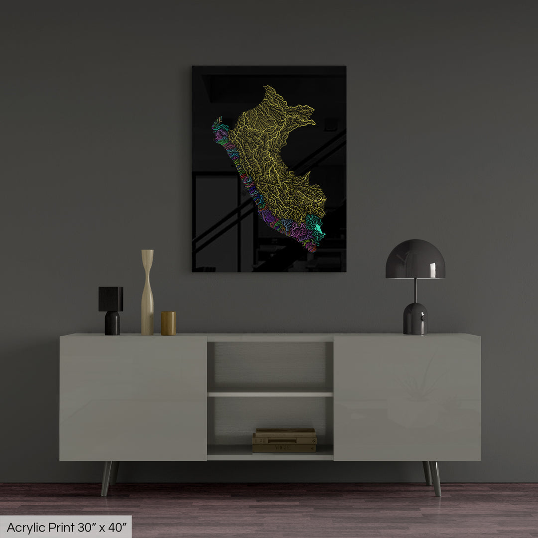 Peru - River basin map, rainbow colours - Wall Art