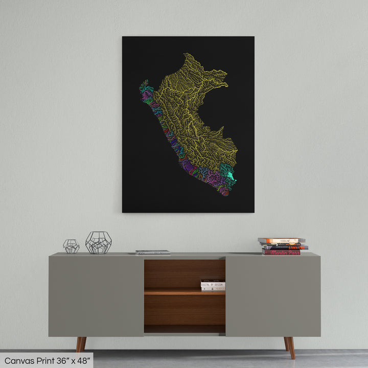 Peru - River basin map, rainbow colours - Wall Art